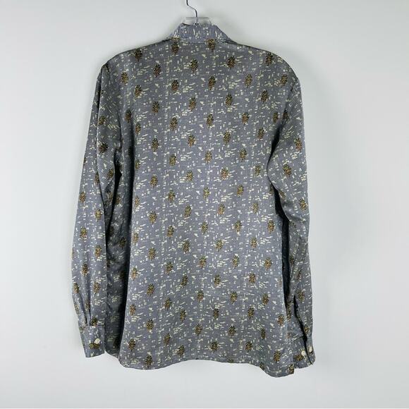 Vintage blue tan floral cottagecore checked satin button front shirt top medium - Picture 5 of 6